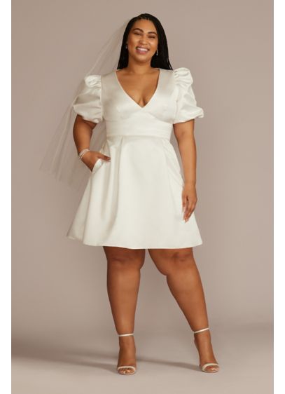 Satin Empire Waist Puff Sleeve Plus Size Dress - You're guaranteed to wow at your bachelorette soiree